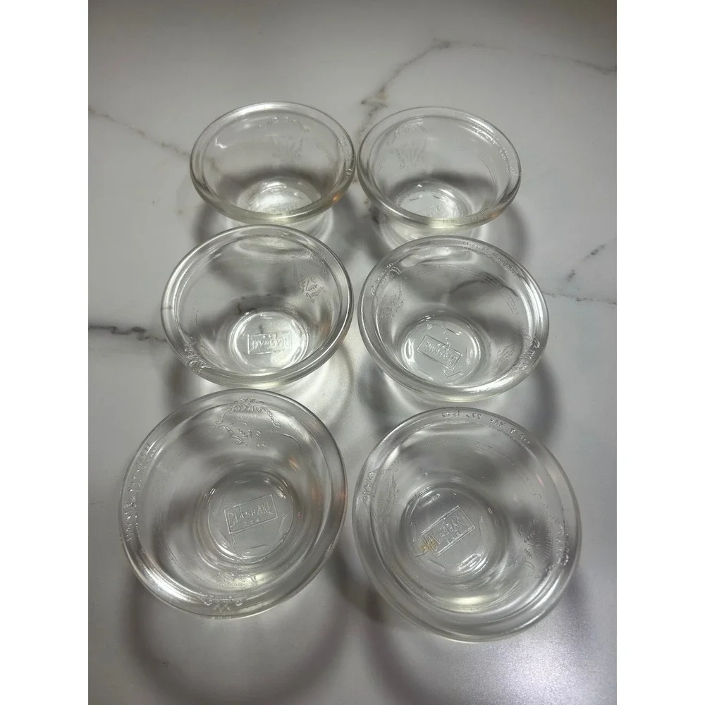 Glasbake Vintage‎ Clear Glass Custard Cups Ramekins Etched Floral Set of 6